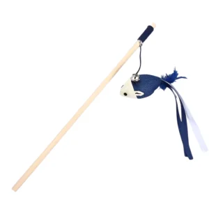 Blue Mouse Cat Teaser Wand with Bell & Ribbon Tail