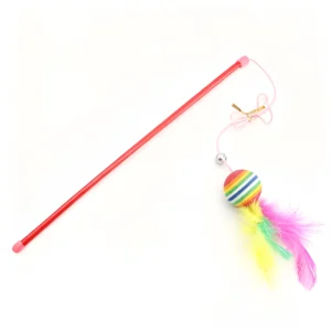Rainbow Feather Play Wand for Cats with Bell Sound